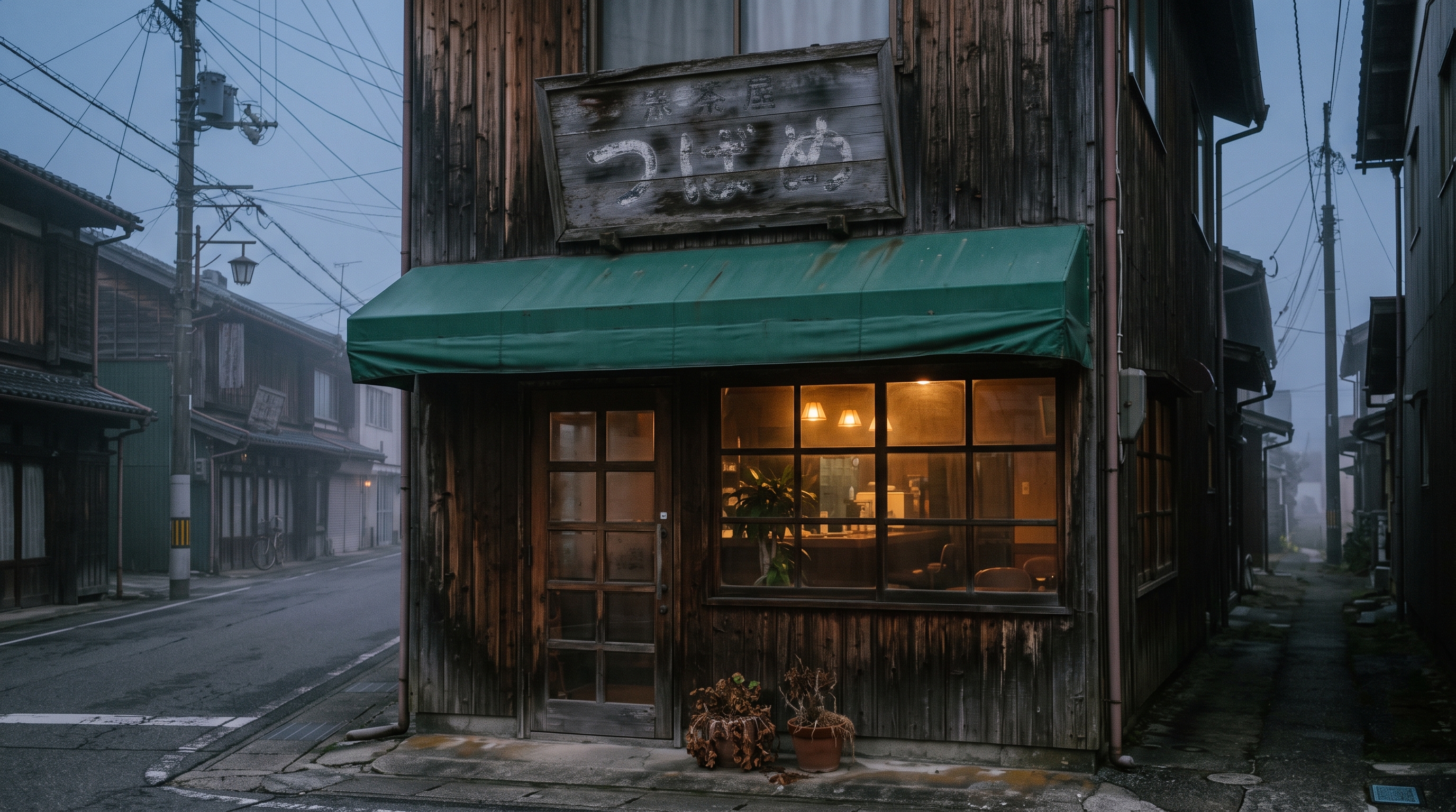 喫茶つばめの外観（夕暮れ）